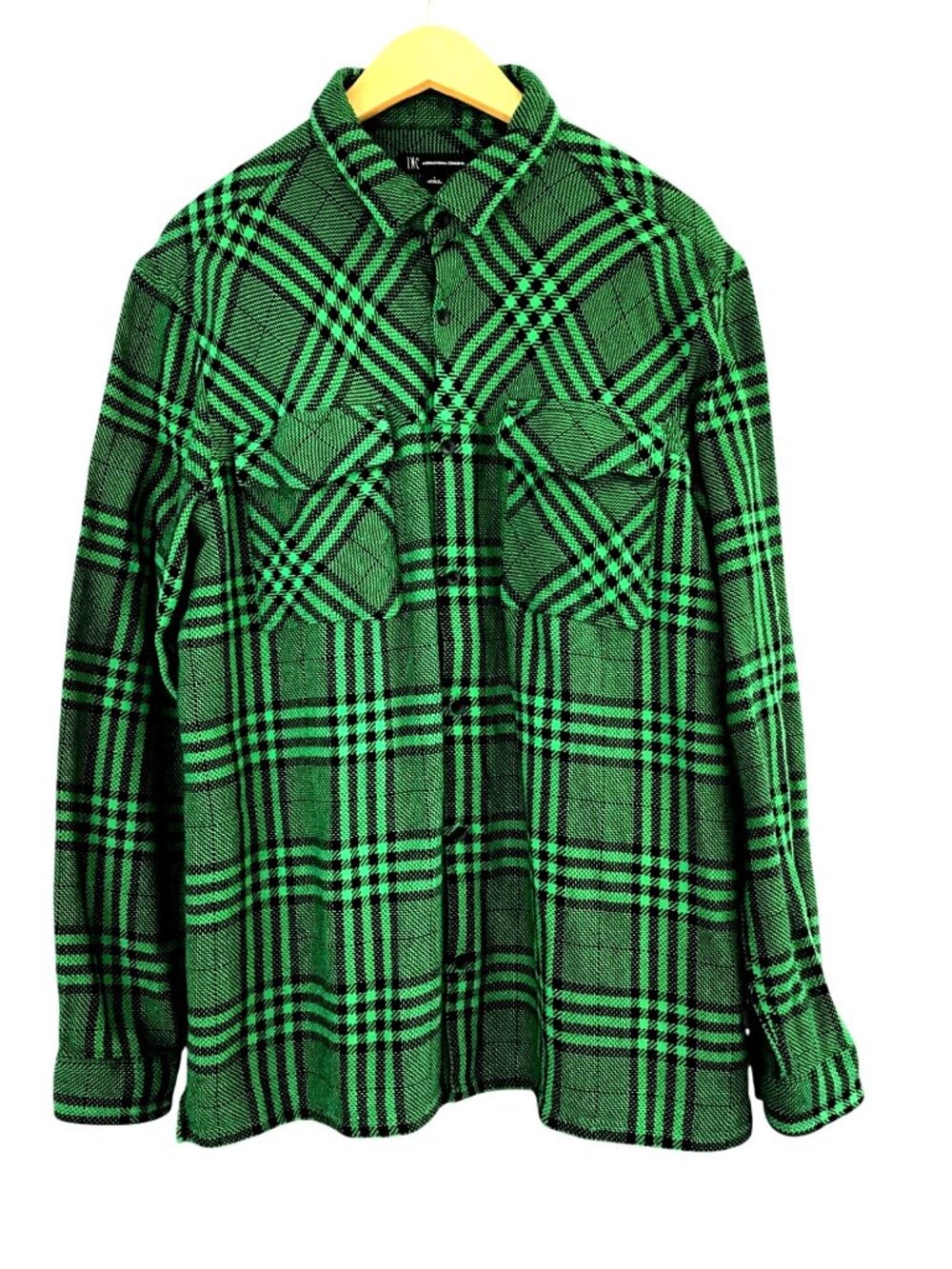 I.N.C. - MENS GREEN/BLACK LONG SLEEVE BUTTON FRONT CASUAL DRESS SHIRT SIZE LARGE